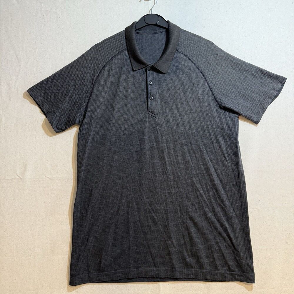 Lululemon Metal Vent Tech Polo Shirt Men's Large‎ Grey Short Sleeve